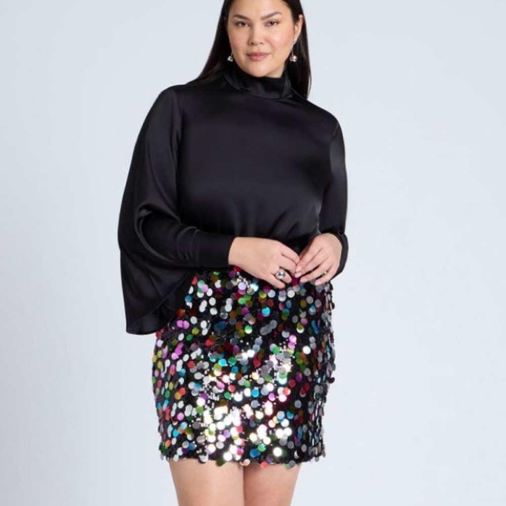 Eloquii Black Multicolor Sequin Mini Skirt NWT